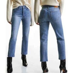 ARITZIA Denim Forum The Arlo High Rise Straight 28L Raw Hem 84950‎ Women's 25